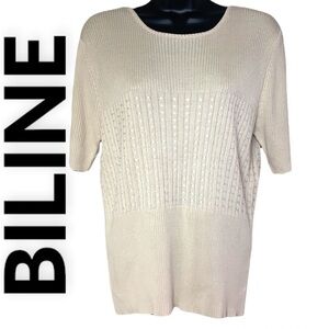 Biline Cream 3/4 Sleeve 100% Silk Knitted Sweater Size M